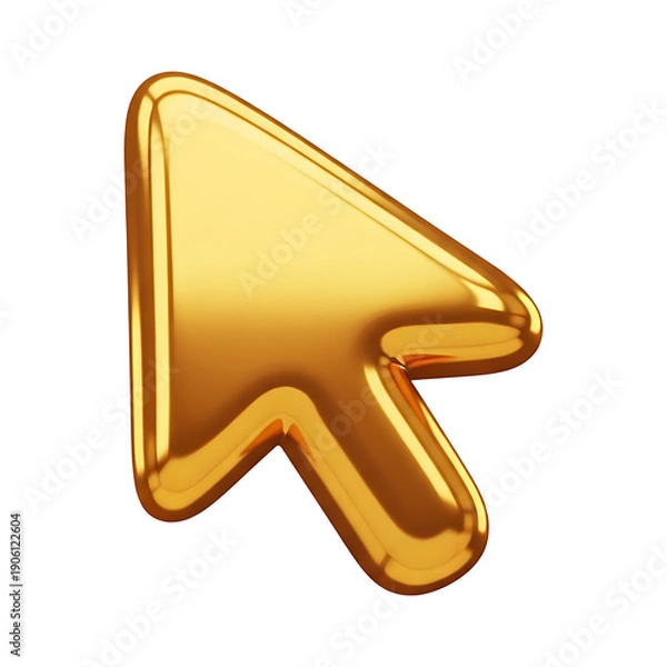 Obraz Golden cursor pointer arrow on transparent background with metallic finish, navigation icon for web and interface design