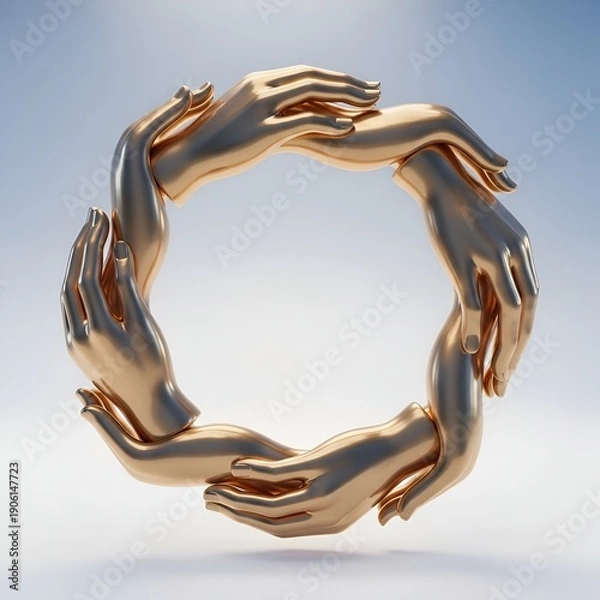 Obraz Interlocking Golden Hands Forming a Circular Unity Symbol.