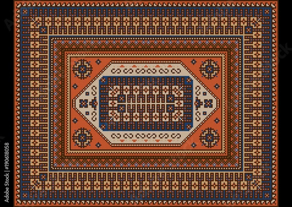 Obraz Oryginalny luksusowy orientalny dywan w jasnym stylu vintage z pomarańczowymi, niebieskimi i brązowymi odcieniami