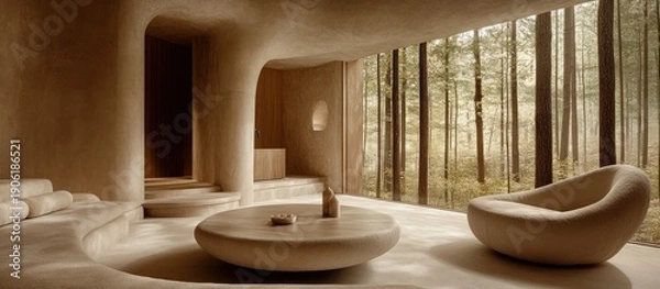 Obraz Earthy Modern Interior with Forest View