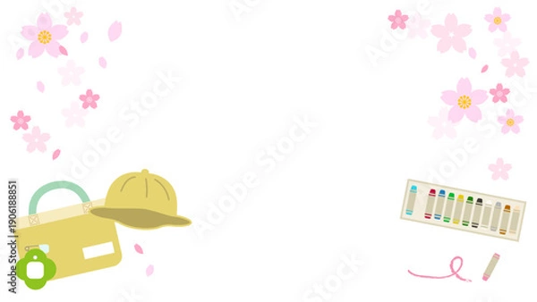 Obraz 桜と幼稚園グッズのかわいい背景素材