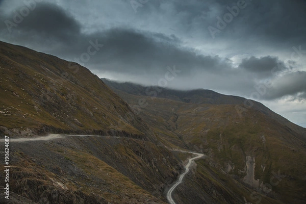 Fototapeta Dangerous road in Tusheti