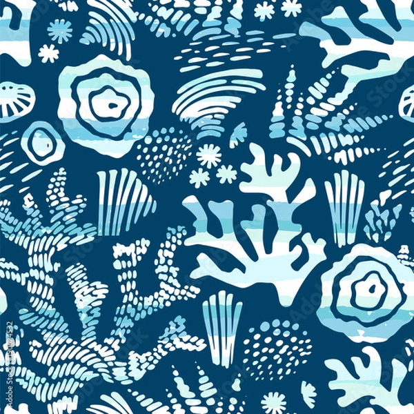 Fototapeta Vector sea seamless pattern with hand drawn textures
