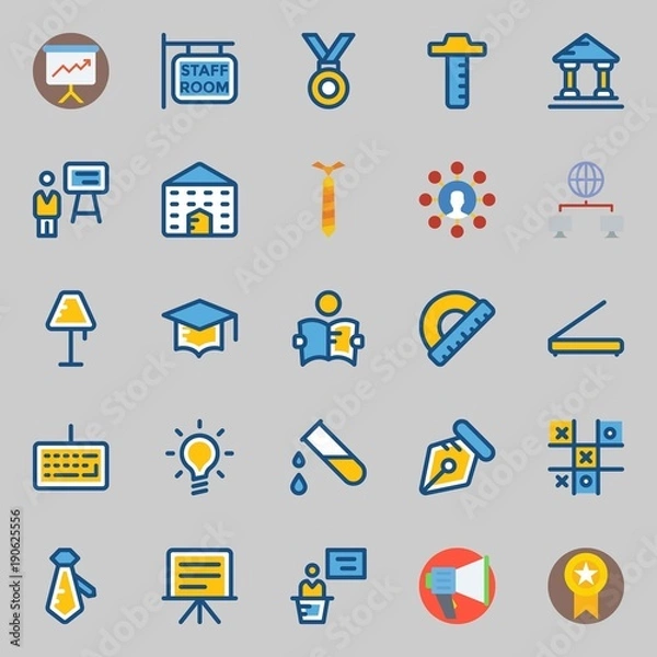 Fototapeta icons set about School And Education. with networking, test tube, scanner, studying, museum and ruler