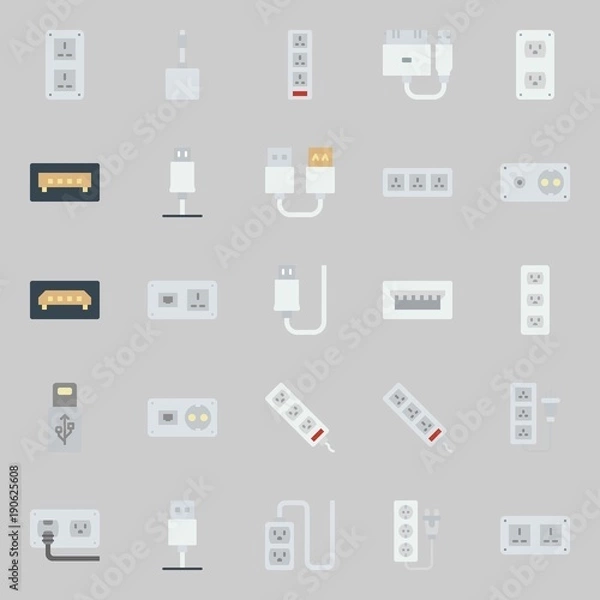 Fototapeta icons set about Connectors Cables. with usb, socket and usb cable