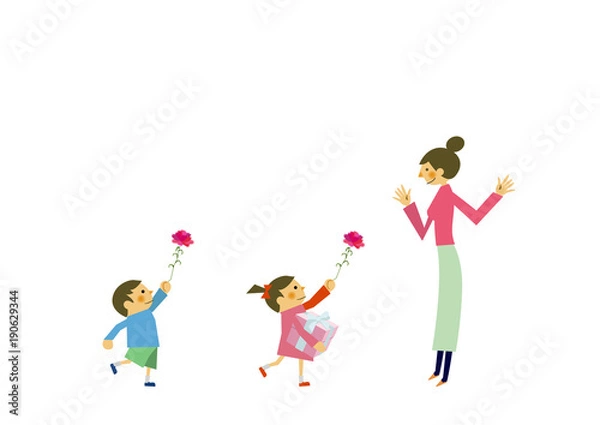 Fototapeta プレゼントを贈る子供と母親。母の日。記念日。誕生日。