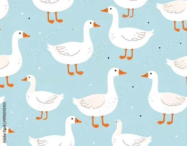 Obraz Cartoon geese pattern on blue backdrop for various design projects