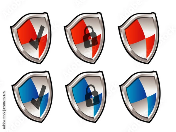 Obraz 防御と安全を表現するメタリックな盾（シールド）バリエーションセット