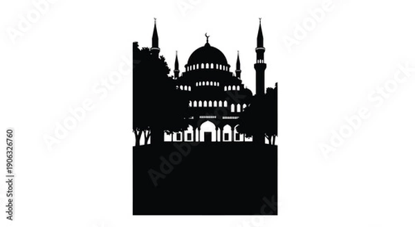 Fototapeta Mosque Silhouette at Sunset with Dramatic Sky