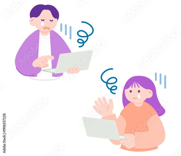 Obraz 失敗して落ち込むノートパソコンを持った男性と女性