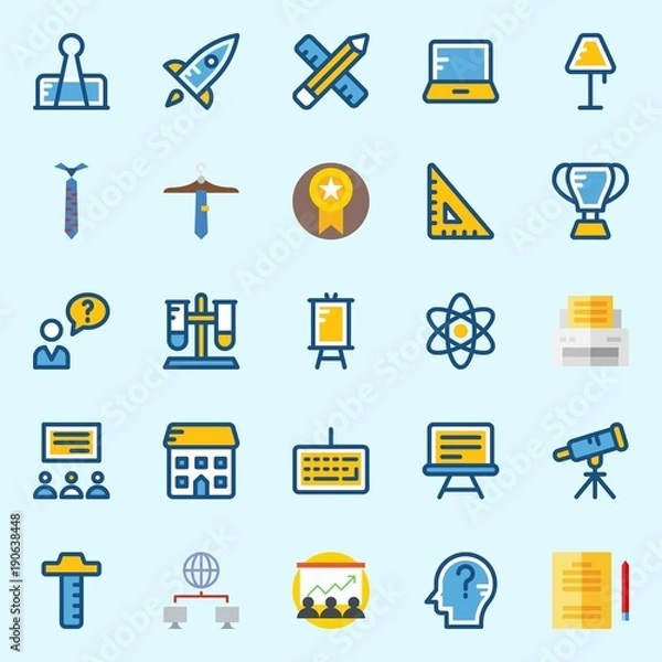Obraz icons set about School And Education. with utensils, school, test tube, set square, startup and missile