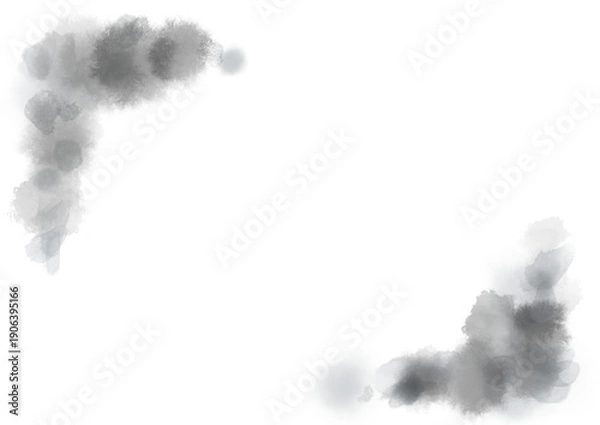 Obraz 墨や黒グレーの水彩の滲み、しぶき、手描き、抽象的なモノクロのフレーム背景素材