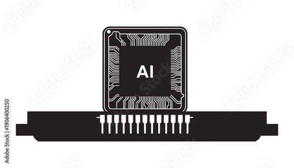 Fototapeta Artificial intelligence microchip vector illustration on circuit board connector for machine tech
