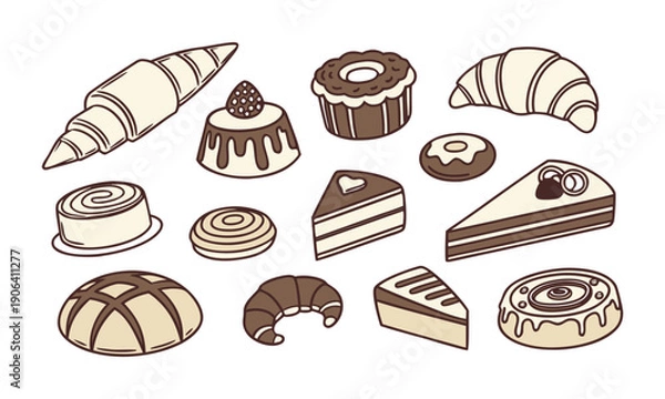 Obraz Sweet Pastry And Bread Collection Vector Illustration, easily editable.