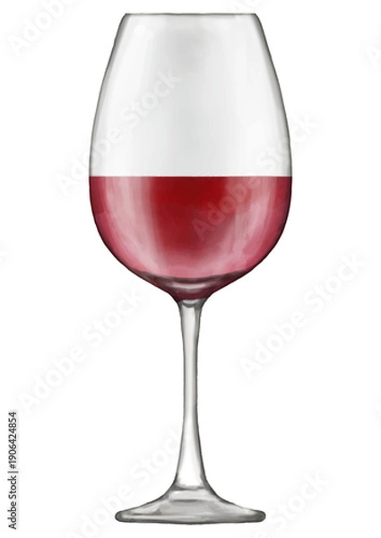 Obraz グラスに入った赤ワイン。リアルタッチなイラスト