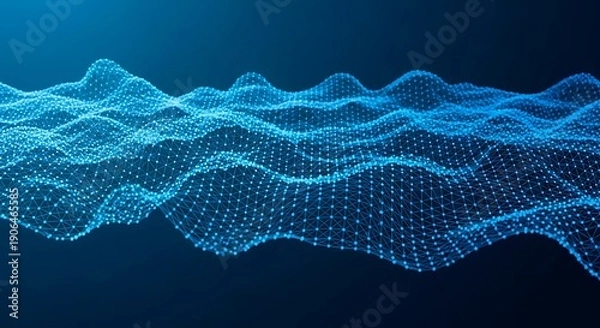 Fototapeta Vibrant blue network waves on dark background