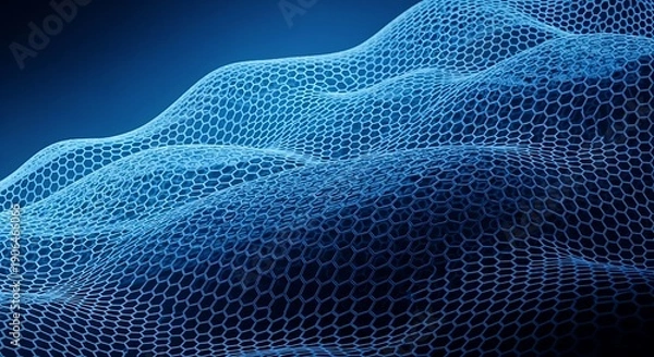 Fototapeta Blue mesh network grid with hexagonal pattern