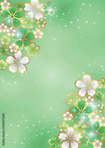 Obraz 桜ジュエリー、背景、イラスト、緑、キラキラ、かわいい、縦