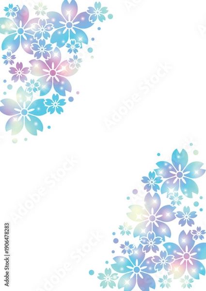 Obraz ステンシル文様桜、背景、イラスト、青紫、キラキラ、かわいい、縦