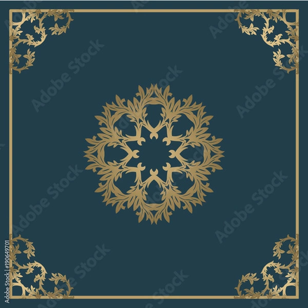 Fototapeta Vintage gold background, vector square ornamental frame with place for text. Can be used for documents, book cover, album, menu, poster, certificate.