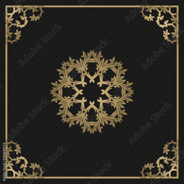 Fototapeta Vintage gold background, vector square ornamental frame with place for text. Can be used for documents, book cover, album, menu, poster, certificate.