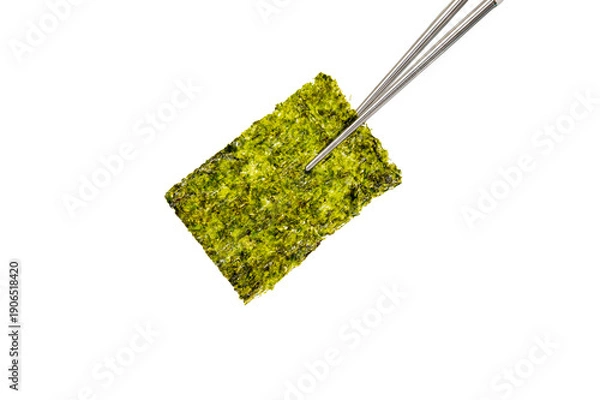 Obraz 흰 배경에 젓가락으로 잡고 있는 한국 전통 김