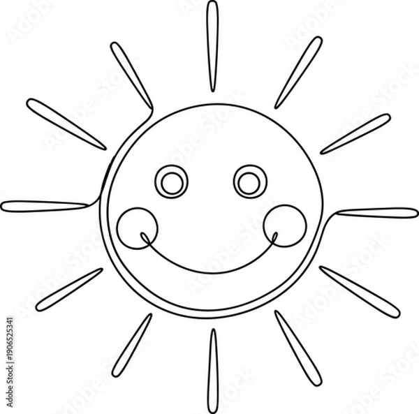 Obraz Happy Sun Face Outline Drawing Vector Illustration