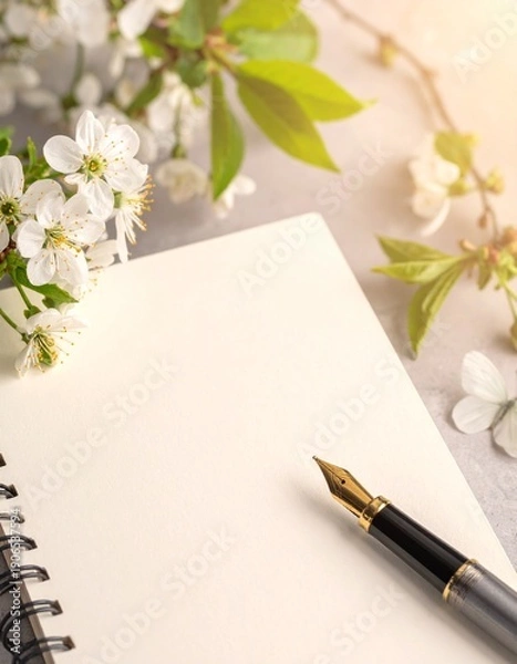 Obraz 春の始まりを感じるノートとペンのクリーンな静物ビジュアル

余白を活かしたホワイトトーン文房具の広告用素材

新年度・ビジネススタートを象徴するノートとペンの構図