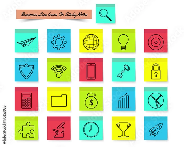 Obraz Business Line Icons On Sticky Notes