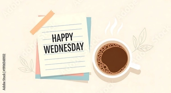 Obraz Cozy Midweek Coffee Note Flatlay with Happy Wednesday Theme.