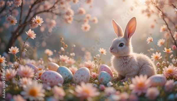 Obraz easter bunny and easter eggs