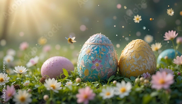 Obraz easter eggs on grass