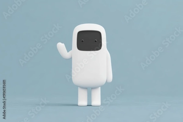 Obraz A small white robot standing on a blue surface