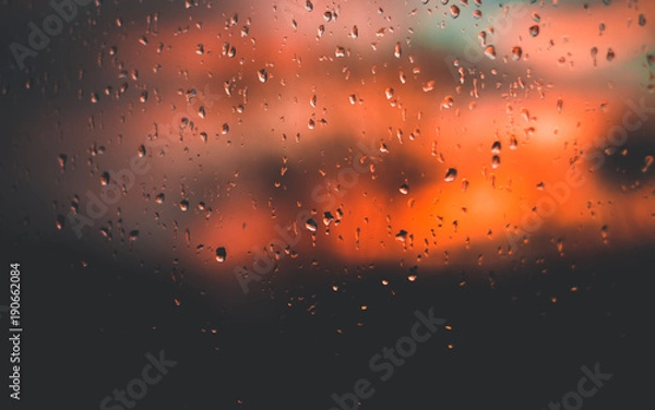Obraz Raindrops On Window While Sunset