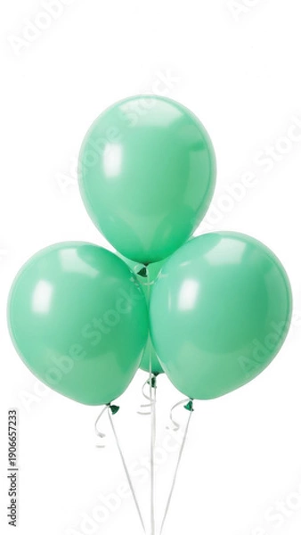 Obraz Three green balloons floating isolated on transparent background