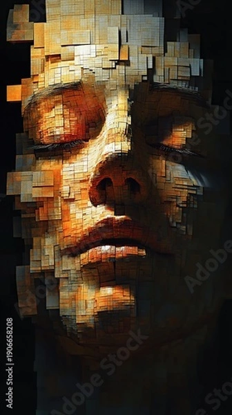 Obraz Digital Face Black Background Abstract AI Concept Cyber Security Big Data