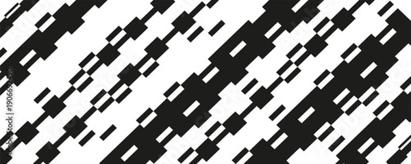 Obraz Abstract black geometric diagonal pattern with pixelated rectangular blocks on white background. High contrast rhythm modern digital structure.