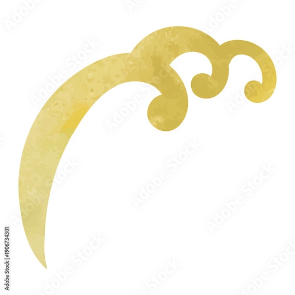 Obraz 金色の和風の波のイラスト　水彩　ベクター　単体　レトロ　シンプル　テクスチャー　高級感　透明　白背景　浮世絵　海