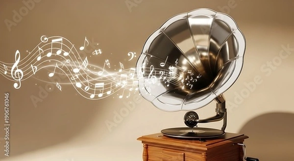 Obraz Retro Music Player With Floating Notes Concept