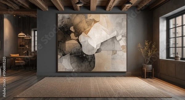 Obraz Abstract neutral wall decor print in modern rustic room setting