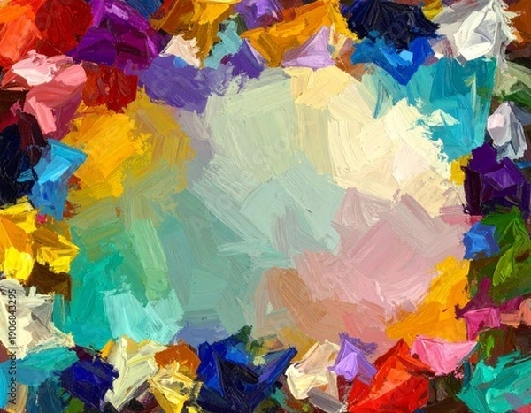 Fototapeta カラフルな絵の具のタッチが重なるアート背景素材