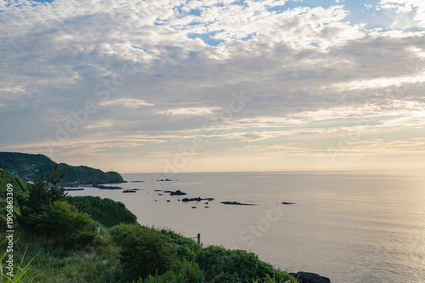 Obraz 新潟　夕暮れの上輪海岸（柏崎市）