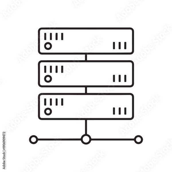 Obraz Server rack icon, data center, network hosting, and database storage vector line symbol.