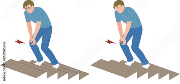 Obraz 階段の昇る時、膝が痛むシニア男性のイラスト