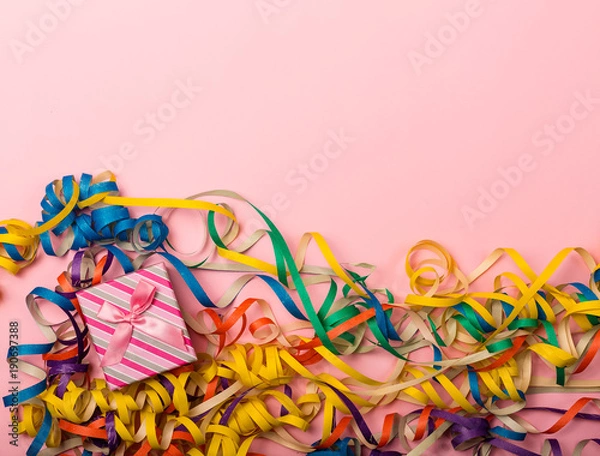 Fototapeta Party festive background with confetti. Copy space