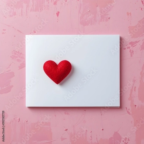 Fototapeta 분홍색 배경에 빨간 하트가 있는 흰색 발렌타인데이 카드