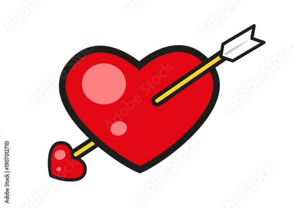 Obraz 恋の矢が刺さった赤色のハート　バレンタイン・恋愛成就のイメージイラスト