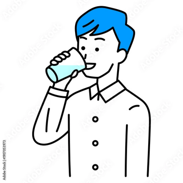 Obraz コップで水を飲む若い男性