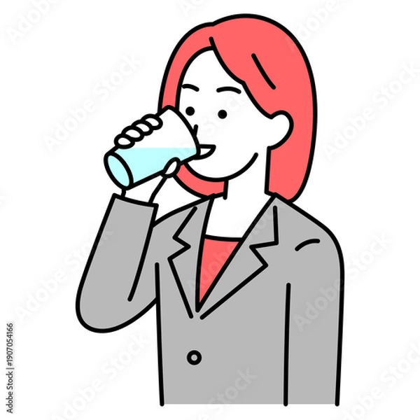 Obraz コップで水を飲むスーツの女性