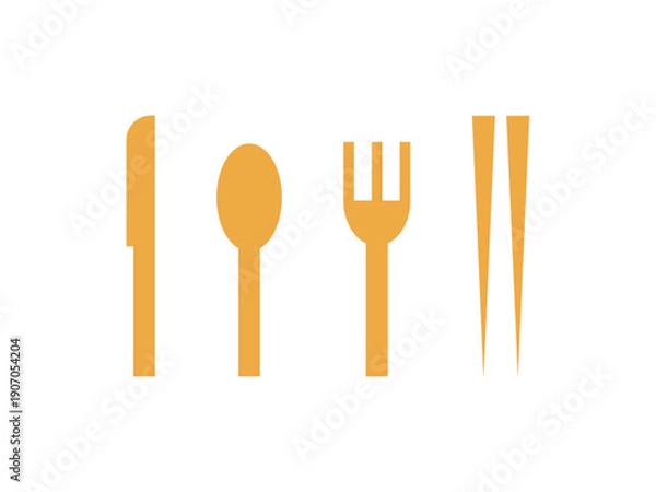 Obraz カトラリー（ナイフ、スプーン、フォーク、箸）のアイコンのイラストのセット